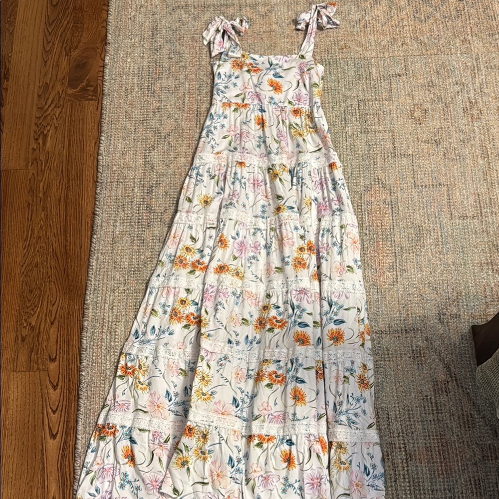 Floral Dress - white with pink, blue, orange, and purple flowers